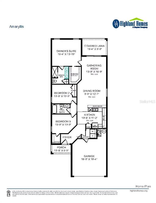 This is a floor plan for a home featuring three bedrooms, a garage, and a lanai — 1873 NOBLE DRIVE, DAVENPORT, FL