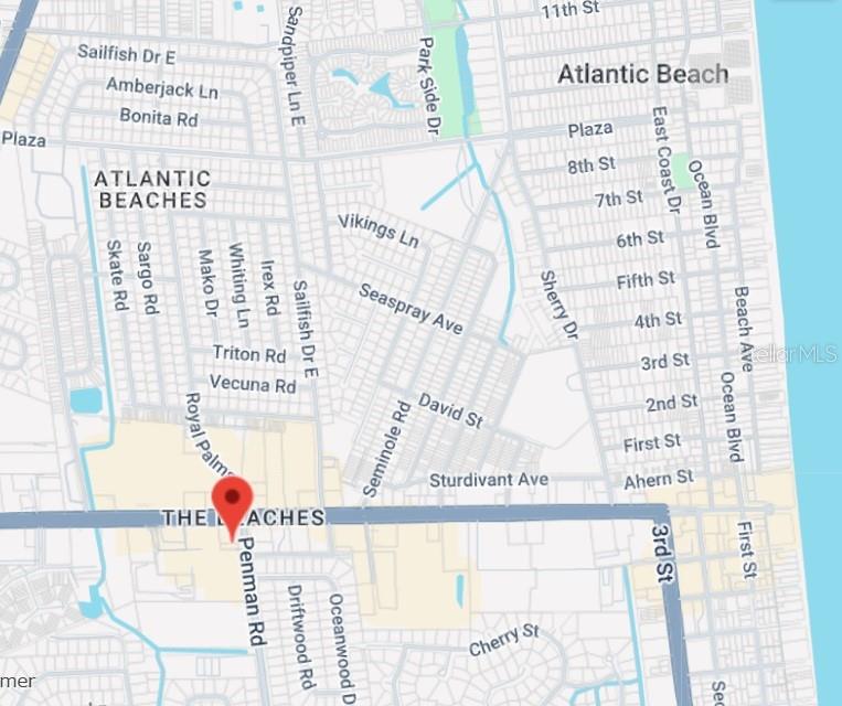 This is a map showing the location of a property in Atlantic Beach — 110 PENMAN ROAD, NEPTUNE BEACH, FL