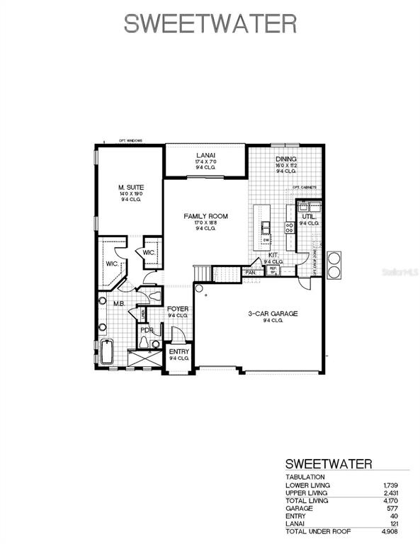 This is a floor plan for the main level of a Sweetwater model home — 14213 CREST PALM AVENUE, WINDERMERE, FL