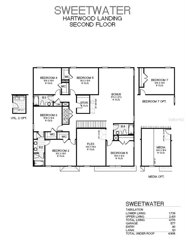 This is a floor plan for the second level of a multi-bedroom residential home — 14213 CREST PALM AVENUE, WINDERMERE, FL