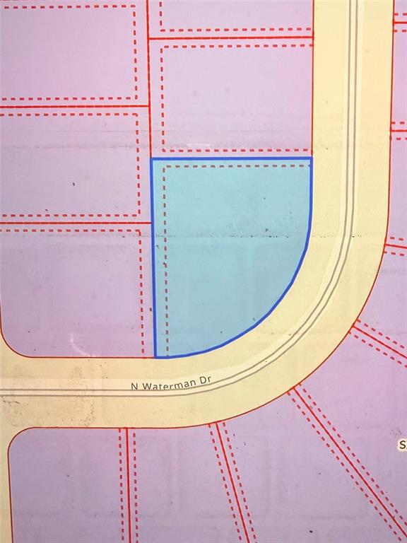 This is a map showing a highlighted corner lot on N Waterman Dr — 6684 N WATERMAN DRIVE, DUNNELLON, FL