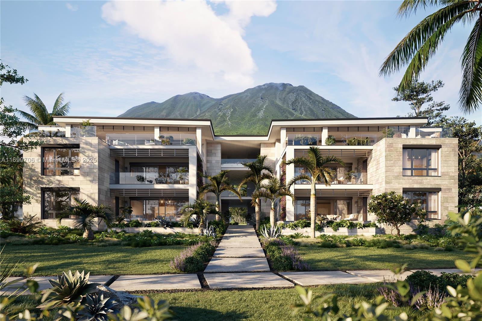 This is a rendering of a modern multi-story apartment building with balconies and mountain views — 3-204 Nevis Peak Residences # 204, WI 54467, WI