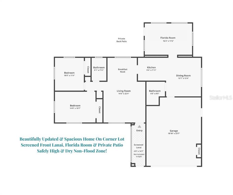 This is a floor plan showing the layout of a house with two bedrooms and a garage — 102 STAFFORD DRIVE, PALM HARBOR, FL