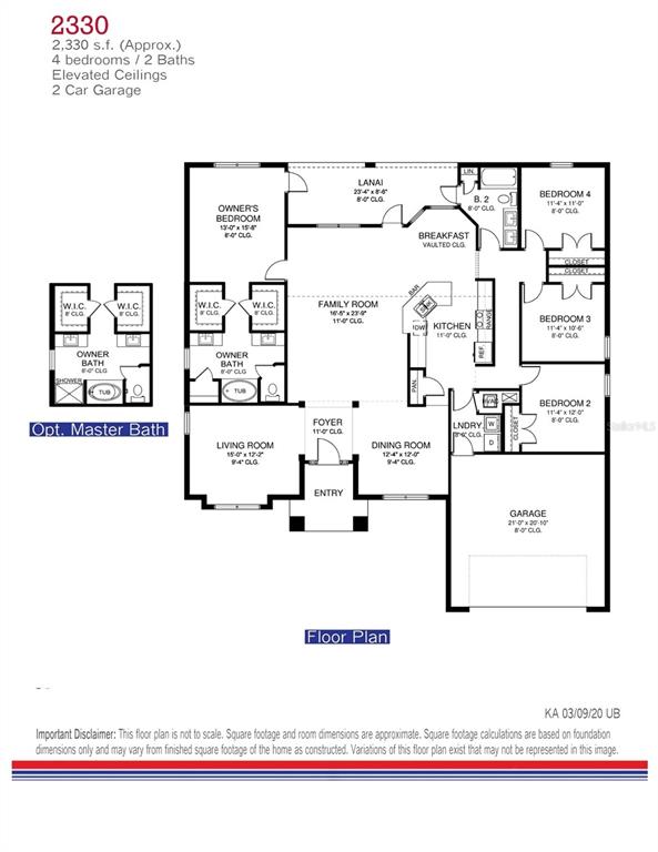 This is a floor plan for a 2,330-square-foot, four-bedroom, two-bathroom home with a two-car garage — 4404 SW 110TH STREET, OCALA, FL