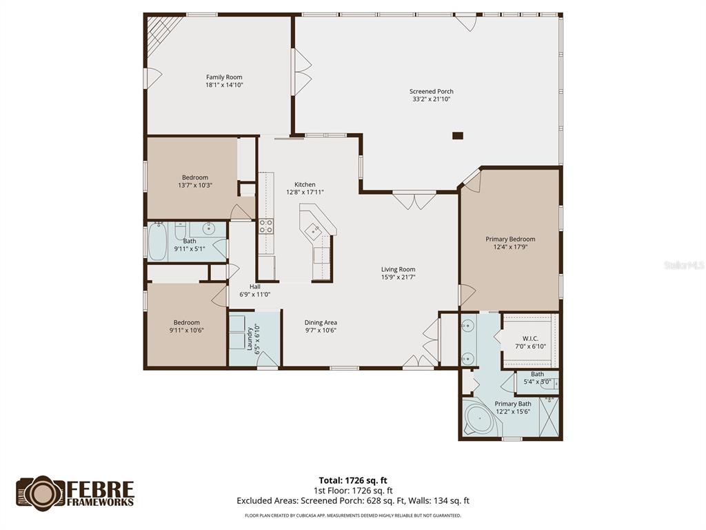 This is a floor plan of a single-story house with three bedrooms and a screened porch — 12916 ITHACA AVENUE, HUDSON, FL