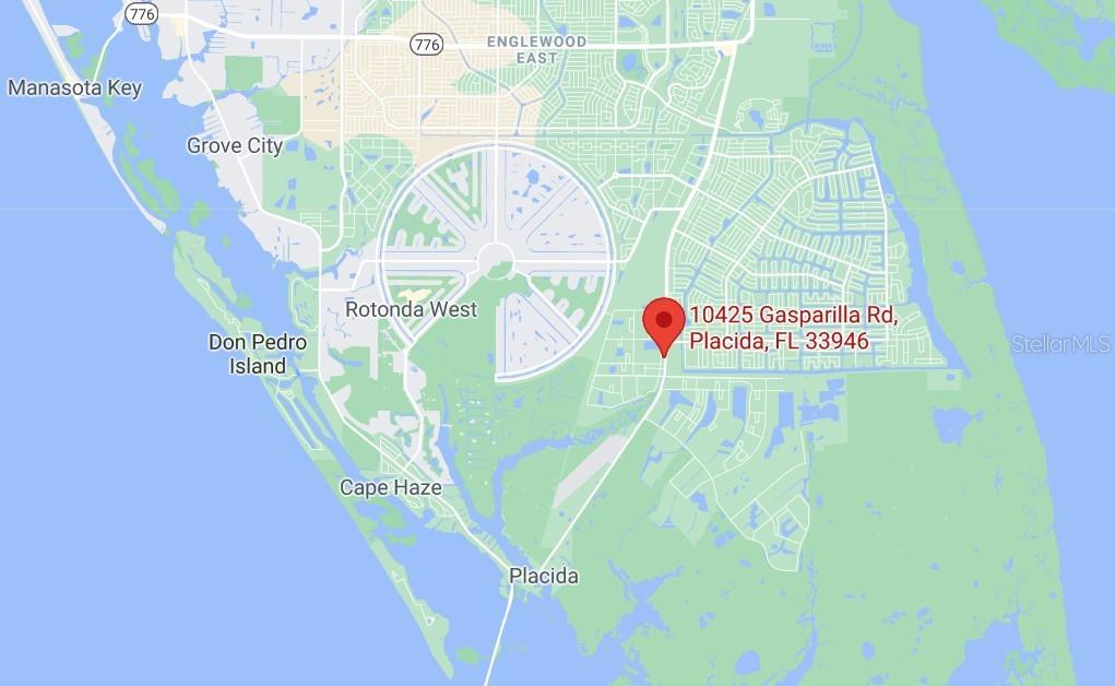 This is a map showing the location of a property in Placida, Florida — 10425 GASPARILLA ROAD, PORT CHARLOTTE, FL