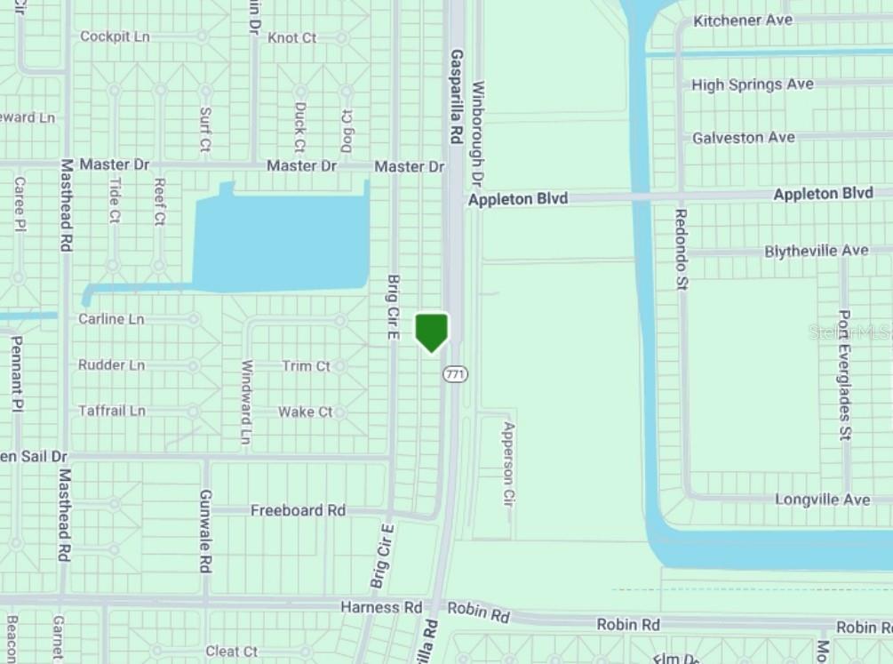 This is a map showing streets and a green location marker in a residential area — 10425 GASPARILLA ROAD, PORT CHARLOTTE, FL