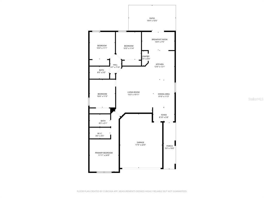 This is a floor plan of a single-story house with a garage and patio — 9074 SE 47TH COURT ROAD, OCALA, FL