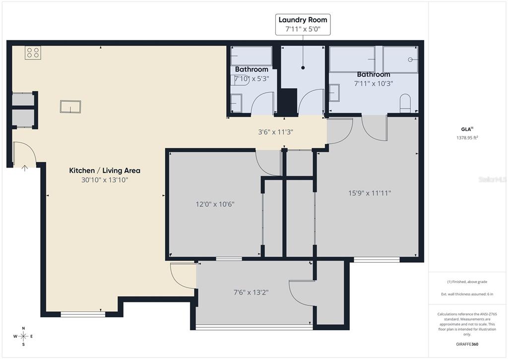 This is a floor plan showing a residential unit with a kitchen, living area, and bedrooms — 16305 ENCLAVE VILLAGE DRIVE UNIT 102, TAMPA, FL
