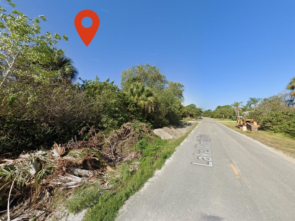 This is a street-level view of a vacant, overgrown lot bordering a paved road — 18421 LAKE WORTH BOULEVARD, PORT CHARLOTTE, FL