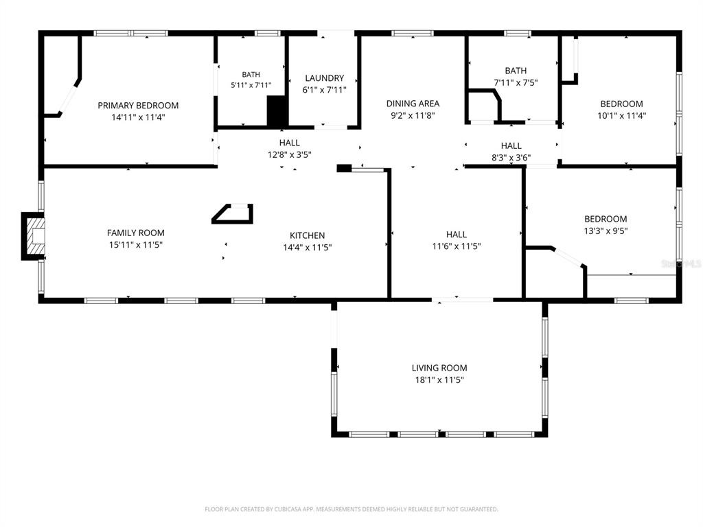 This is a floor plan showing the layout of a house with multiple rooms — 107 APACHE AVENUE, INTERLACHEN, FL