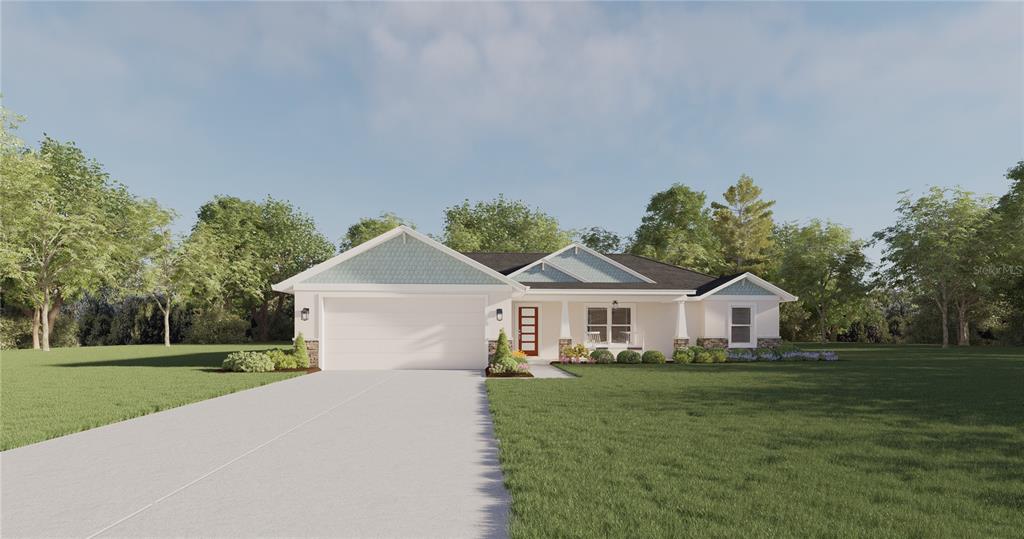 This is a digital rendering of a single-story house with a two-car garage — TBD MAGNOLIA PLACE DRIVE, OCKLAWAHA, FL