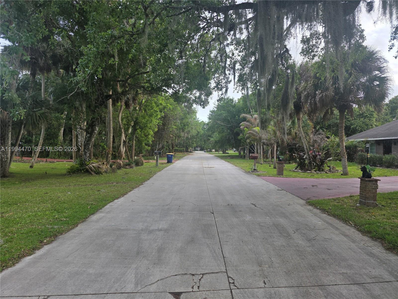 A concrete driveway leads through a tree-lined residential street with lush vegetation — 3602 Wilderness Dr W, Fort Pierce FL 34982, FORT PIERCE, FL