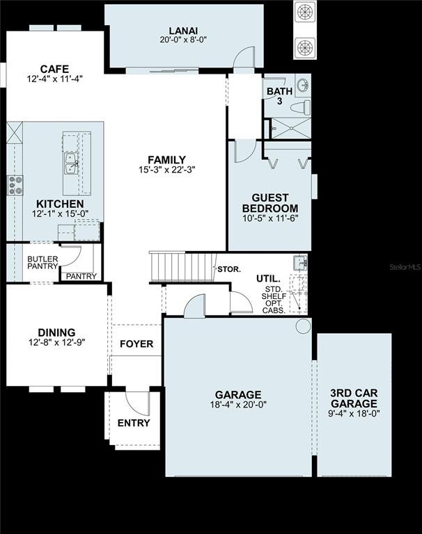 This is a floor plan of a single-story home featuring a kitchen, family room, and garage — 5924 NEEM COURT, LAKELAND, FL