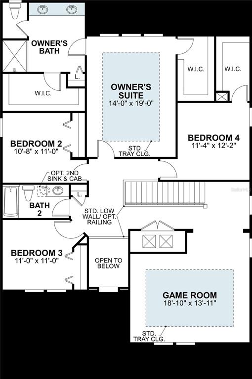 This floor plan shows the upper level of a home with four bedrooms and a loft — 5924 NEEM COURT, LAKELAND, FL
