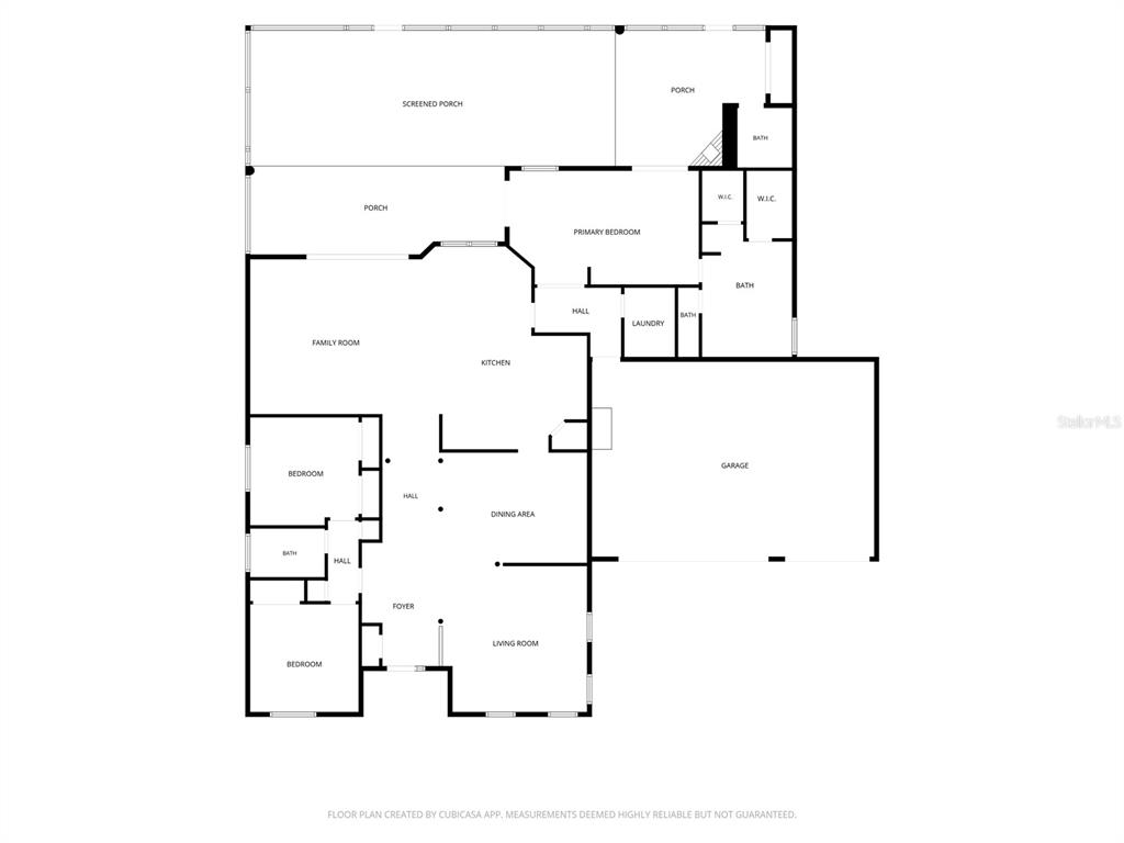 This is a floor plan of a single-story house with a garage and screened porch — 3555 MARIBELLA DRIVE, NEW SMYRNA BEACH, FL