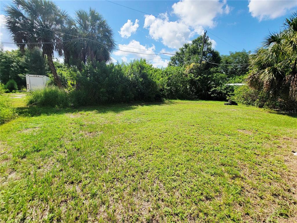A grassy, open lot is surrounded by dense trees and foliage under a blue sky — 5504 WILSON DRIVE, PUNTA GORDA, FL