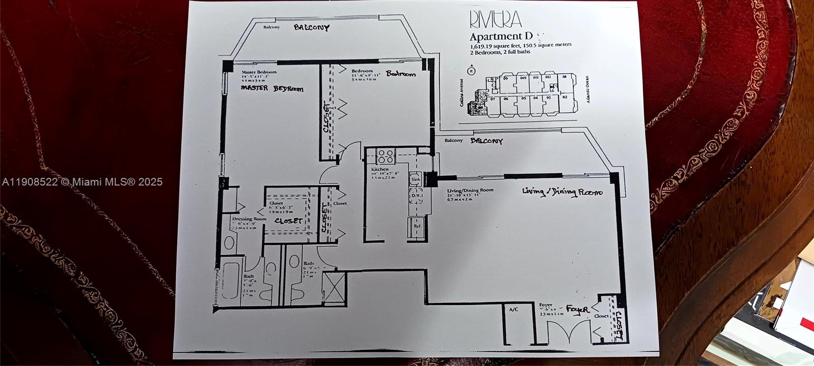 This is a floor plan for a two-bedroom, two-bathroom apartment with a balcony — 2401 Collins Ave # 1708, Miami Beach FL 33140, MIAMI BEACH, FL