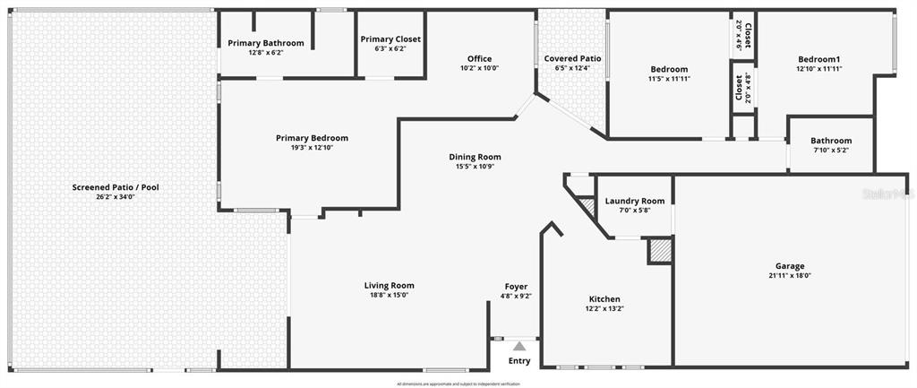 This is a floor plan of a single-story house with a pool and garage — 5569 GREYSTON STREET, PALM HARBOR, FL