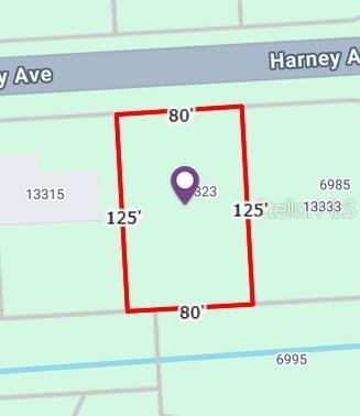 This is a map showing the rectangular property boundaries and dimensions of a vacant lot — 13323 HARNEY AVENUE, PORT CHARLOTTE, FL