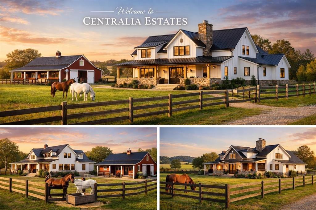This rendering shows a white farmhouse and a red barn on a grassy estate — 0 CENTRALIA (LOT 12) ROAD, BROOKSVILLE, FL