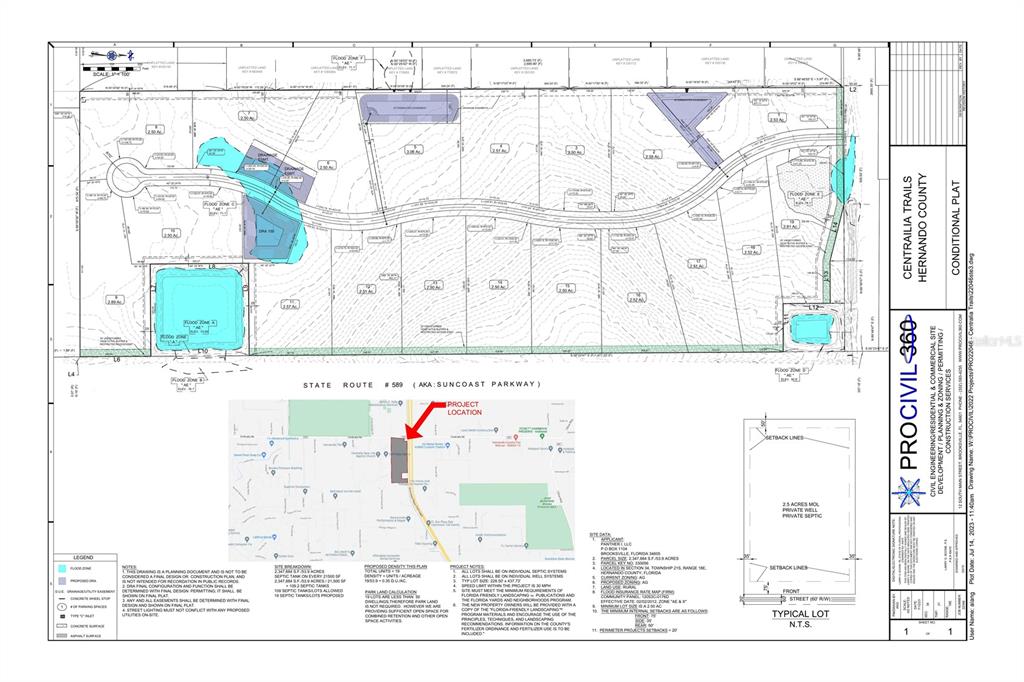This is a conditional plat map showing a proposed residential development layout — 0 CENTRALIA (LOT 12) ROAD, BROOKSVILLE, FL