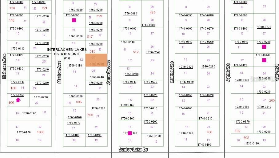 This is a plat map showing numbered land parcels within Interlachen Lakes Estates Unit 16 — 513 ANNETTE AVENUE, INTERLACHEN, FL