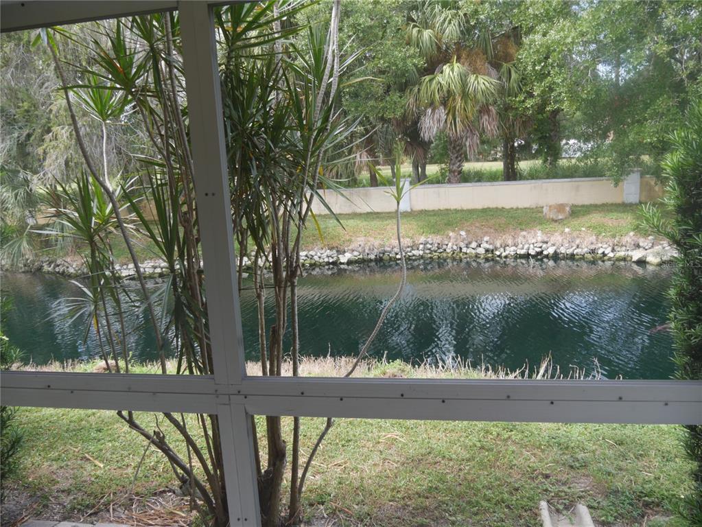 A view of a canal and trees seen through a screened-in porch enclosure — 2411 ASPINWALL STREET UNIT 2411, SARASOTA, FL