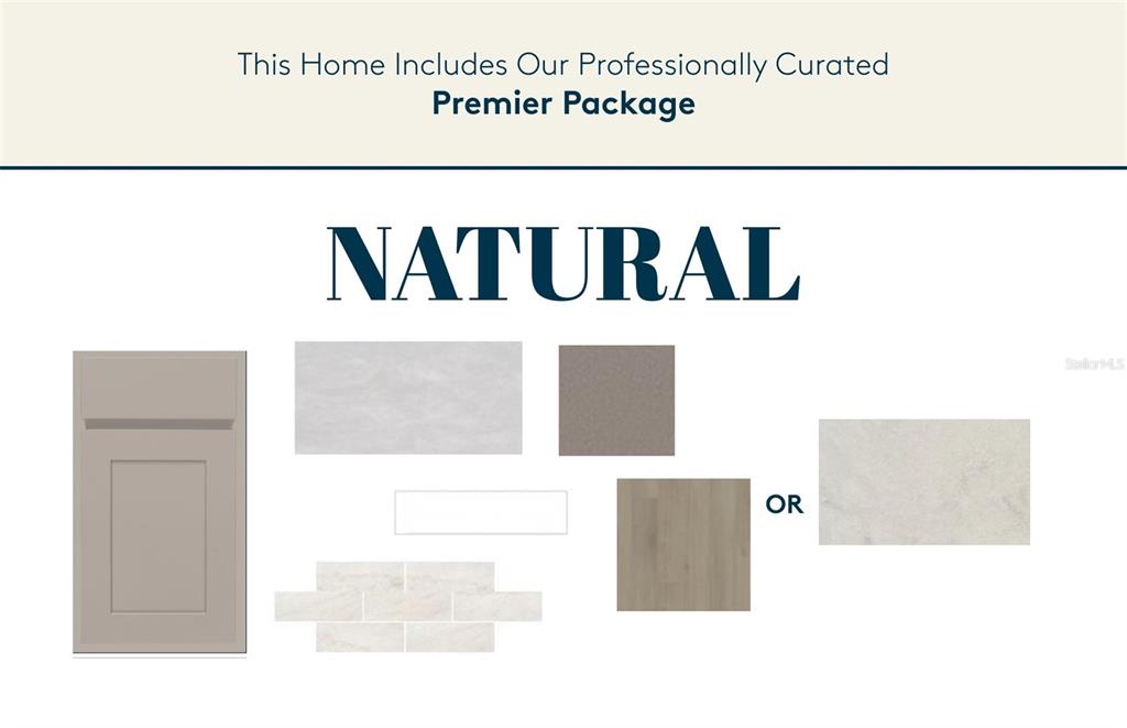 This graphic displays the color palette and material finishes for a home's interior design package — 1294 LAKERIDGE WAY, LAKE ALFRED, FL