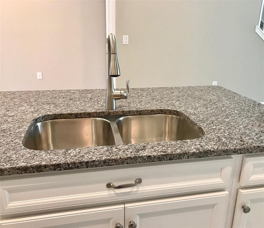A stainless steel kitchen sink and faucet are set into a speckled granite countertop — 18672 NOBLE CASPIAN DRIVE, LUTZ, FL