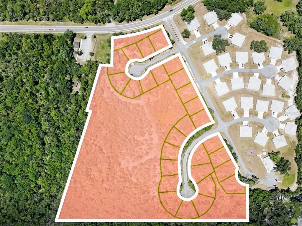 An aerial map shows a proposed residential subdivision with outlined lots and two cul-de-sacs — 1520 NE 5TH AVENUE, CRYSTAL RIVER, FL