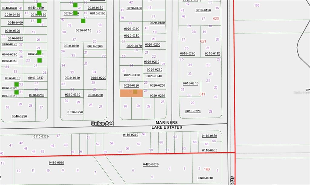 This is a property tax map showing parcel boundaries and lot numbers in a neighborhood — XX PINE WAY, INTERLACHEN, FL