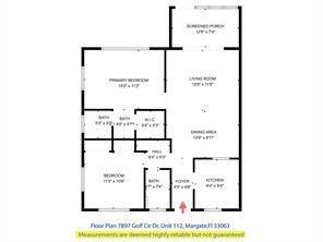 This is a floor plan for a two-bedroom apartment with a screened porch — 7897 Golf Cir Drive # 112, Margate FL 33063, MARGATE, FL