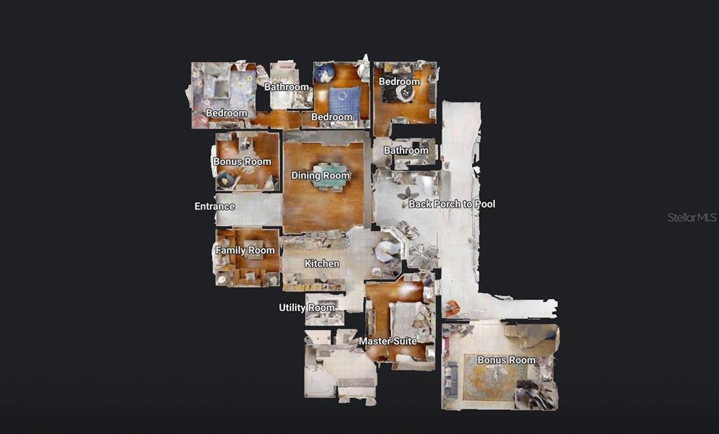 This is a 3D floor plan showing the layout of a house with multiple rooms — 445 TALAMONE DRIVE, WINTER HAVEN, FL