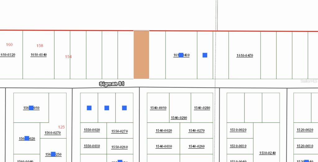 This is a digital tax map showing property lot lines and parcel identification numbers along Sigman Street — 00 SIGMAN STREET, INTERLACHEN, FL