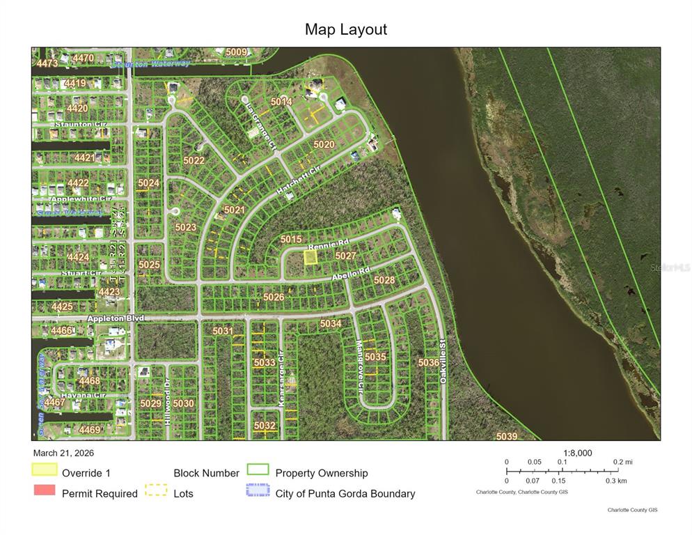 This is a map layout showing property lots and block numbers in a residential area — 16207 RENNIE ROAD, PORT CHARLOTTE, FL