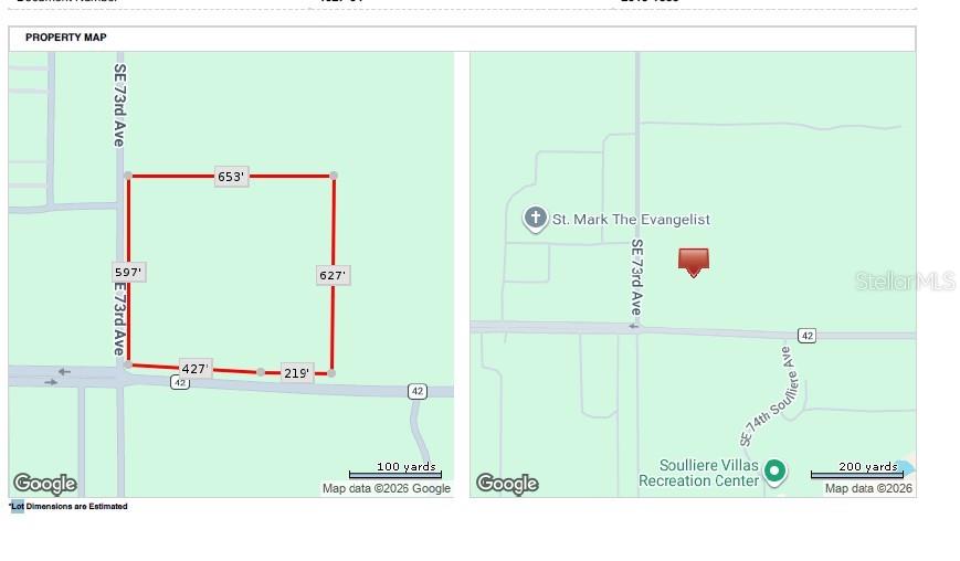 This is a property map showing the dimensions and location of a land parcel — 7415 SE HIGHWAY 42, SUMMERFIELD, FL