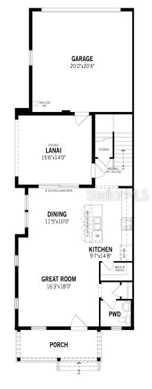 This is a floor plan for the first level of a home featuring a garage — 1943 SEAWALL WAY, CELEBRATION, FL