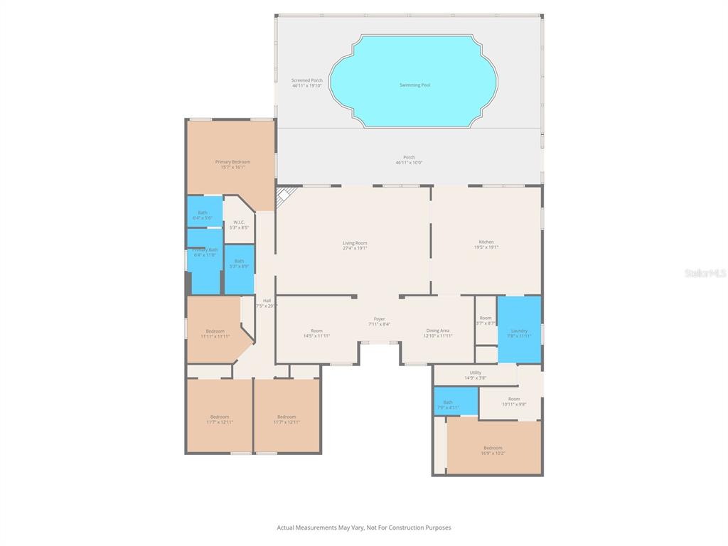 This is a floor plan of a house featuring a swimming pool and screened porch — 14188 DORADO STREET, SPRING HILL, FL