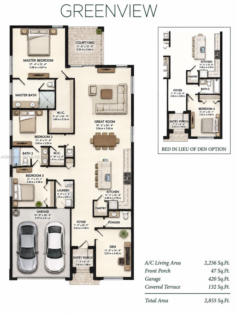 This floor plan shows a residential layout with a garage, courtyard, and multiple bedrooms — 4993 OFANTO LN, Ave Maria FL 34142, AVE MARIA, FL