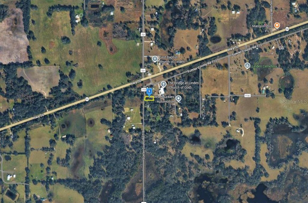 This is an aerial map view of a property located near a highway intersection — 13405 CR 719, WEBSTER, FL