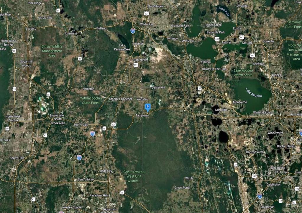 This is a satellite map showing a region of central Florida including various towns — 13405 CR 719, WEBSTER, FL