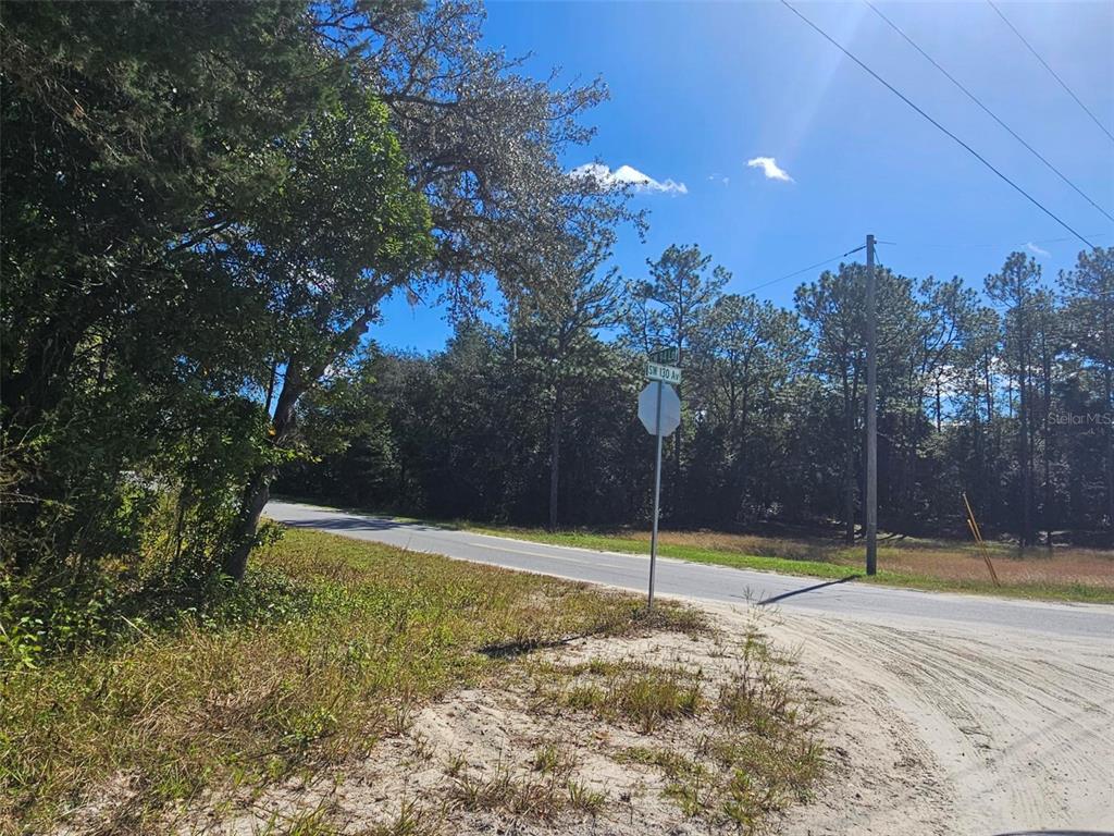 A paved road intersects with a dirt path near a stop sign and wooded area — 13099 SW 92ND PLACE, DUNNELLON, FL