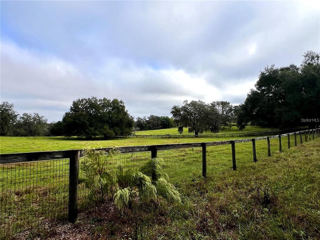A wire fence encloses a grassy pasture with scattered trees under a cloudy sky — 0 ROLLING ACRES ROAD, FRUITLAND PARK, FL