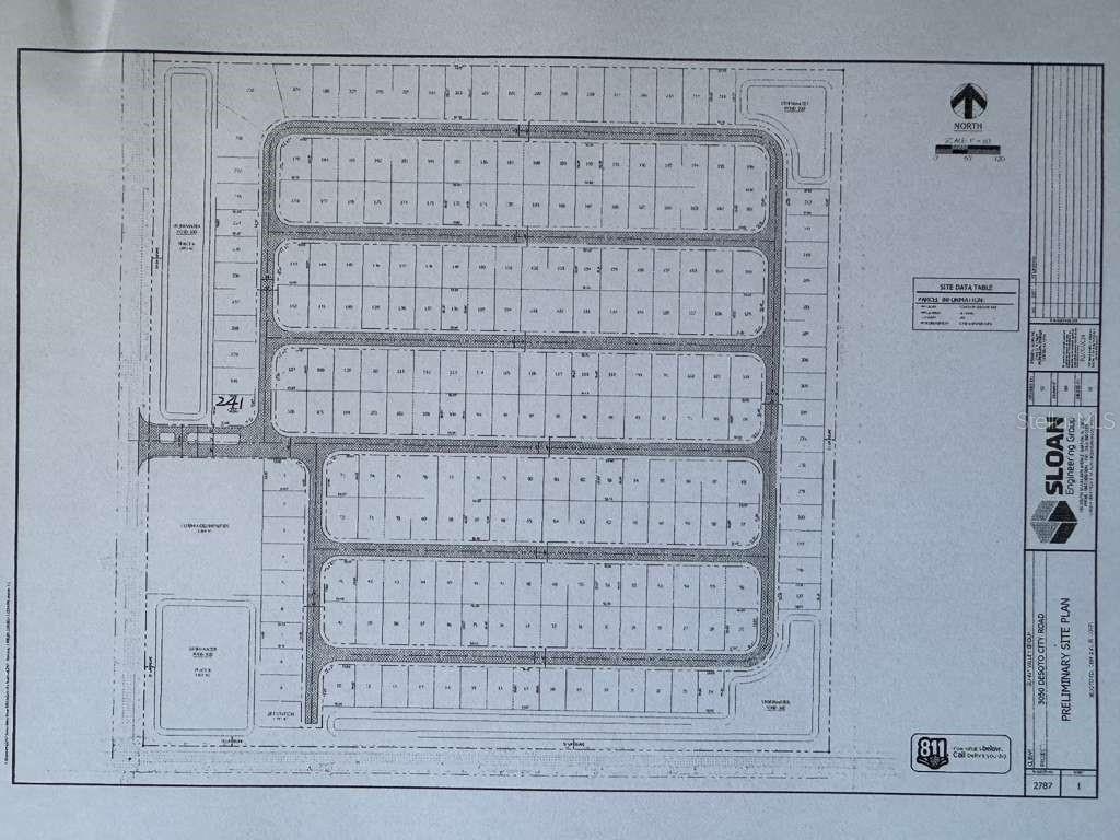 This is a preliminary site plan showing the layout of a residential subdivision with multiple lots — 3050 DESOTO CITY ROAD, SEBRING, FL