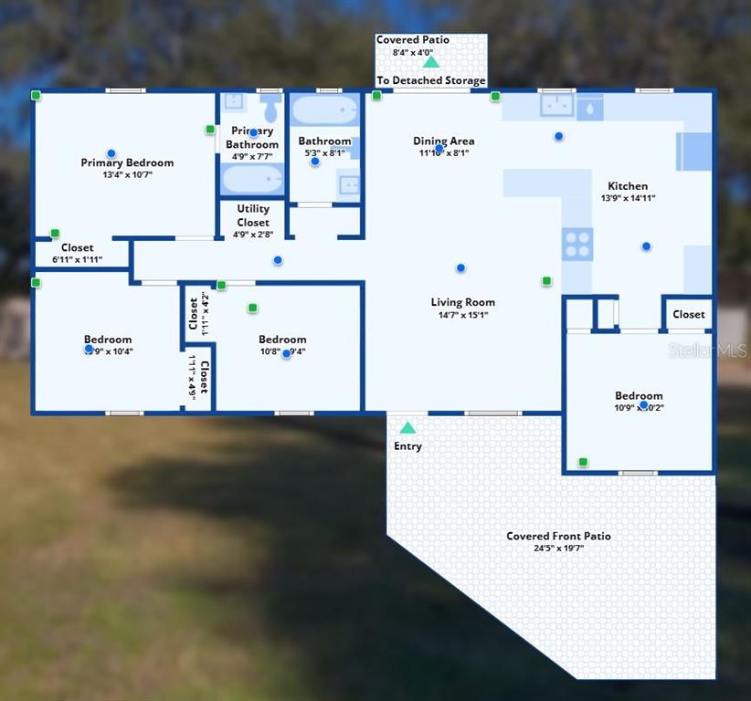 This is a floor plan of a house featuring four bedrooms, two bathrooms, and a patio — 11585 SE 129TH LANE, OCKLAWAHA, FL