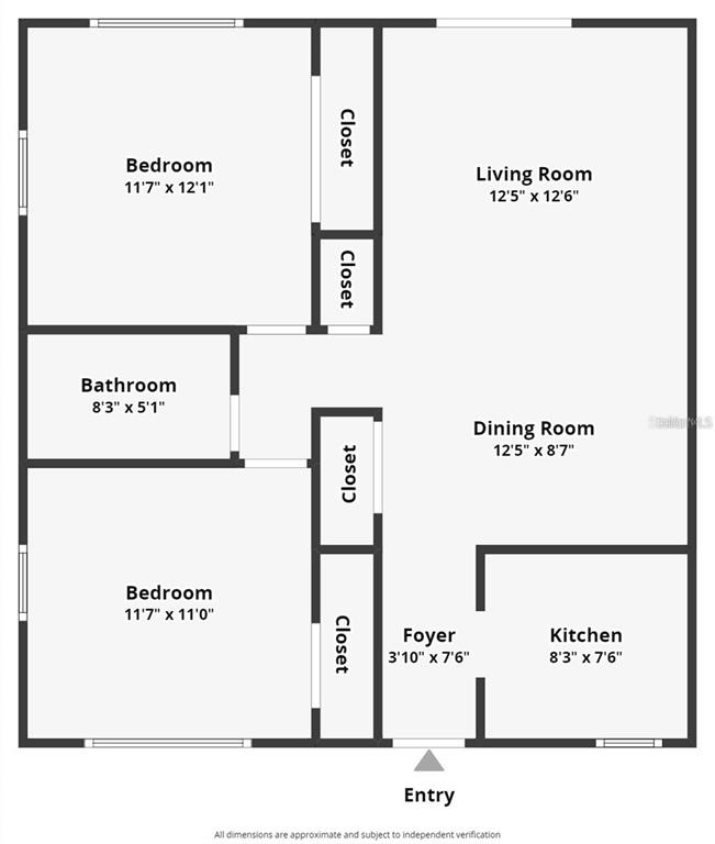 This is a floor plan showing a two-bedroom apartment with a kitchen, bathroom, and living area — 1109 E ROHE STREET UNIT A & B, TARPON SPRINGS, FL