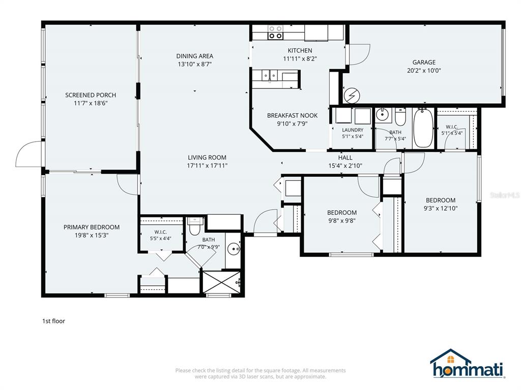 This is a floor plan of a single-story house featuring three bedrooms and a garage — 7511 HEATHER WALK DRIVE, WEEKI WACHEE, FL