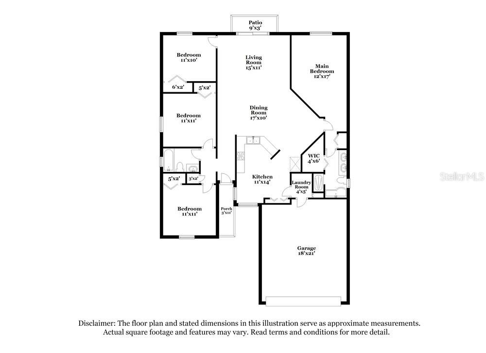 This is a floor plan of a single-story house with a garage and four bedrooms — 6415 BUCKHEAD COURT, WESLEY CHAPEL, FL