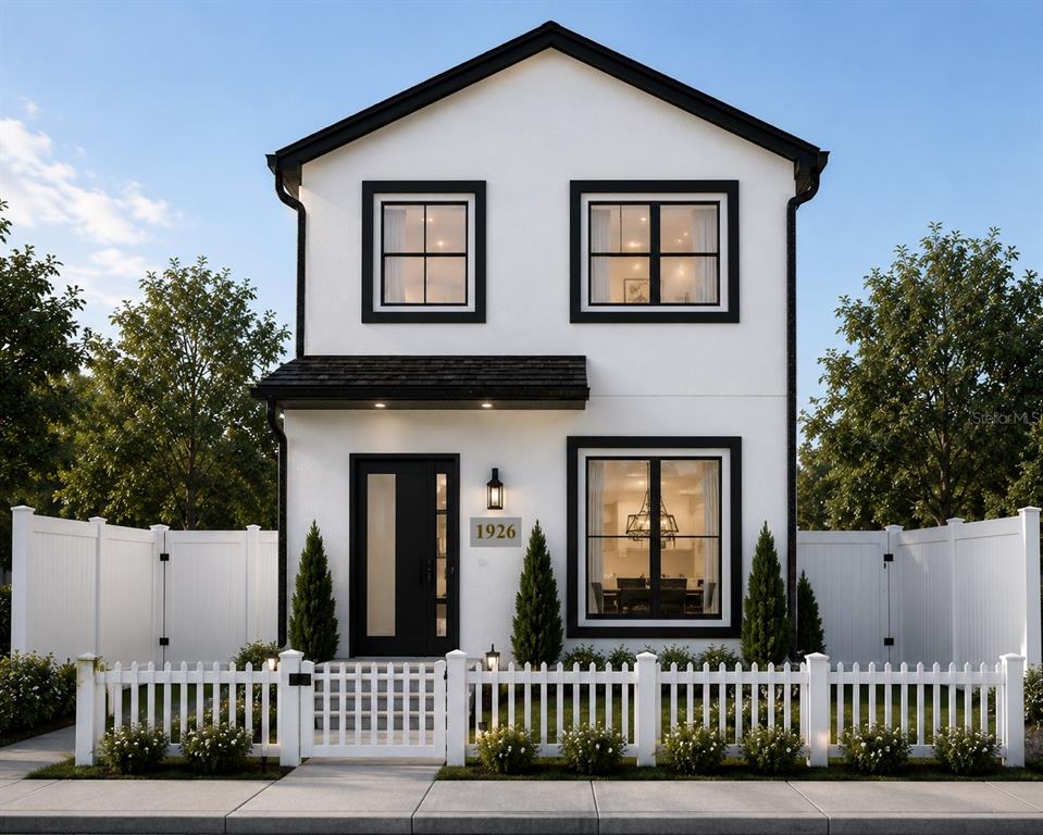 This is a rendering of a two-story modern farmhouse with white siding and black trim — 1926 FAIRFIELD AVENUE S, ST PETERSBURG, FL